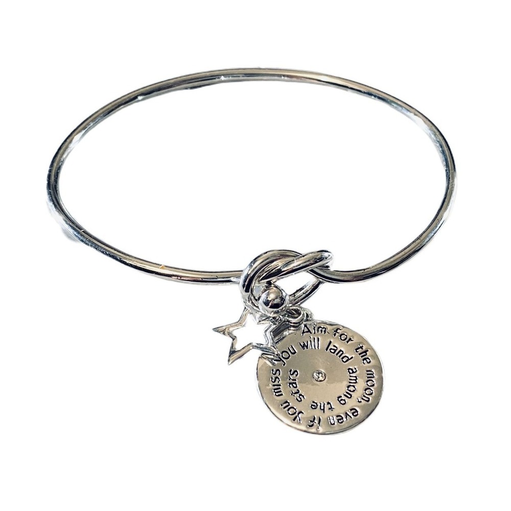 Pretty silver plated aim for the moon star bangle clamp charm bracelet‎